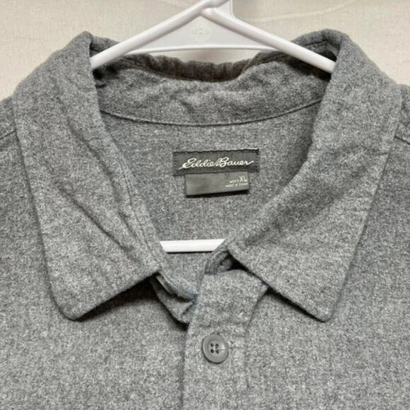 Eddie Bauer Men's Shirt Jacket XL Gray Chamois Flannel Heavyweight Shacket EUC - Picture 3 of 9